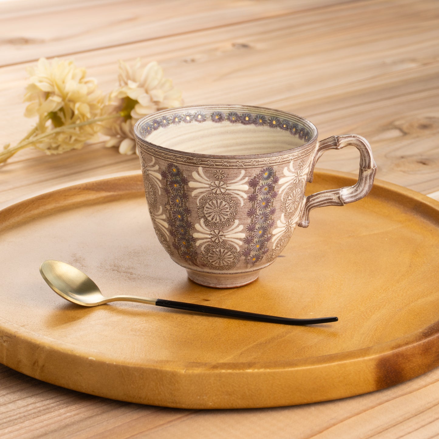 京焼・清水焼 マグカップ 紫彩華紋3K 陶楽窯