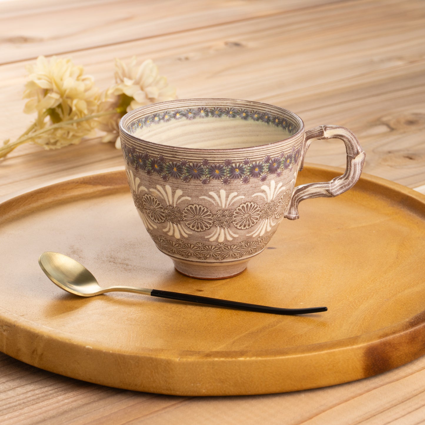 京焼・清水焼 マグカップ 紫彩華紋3J 陶楽窯