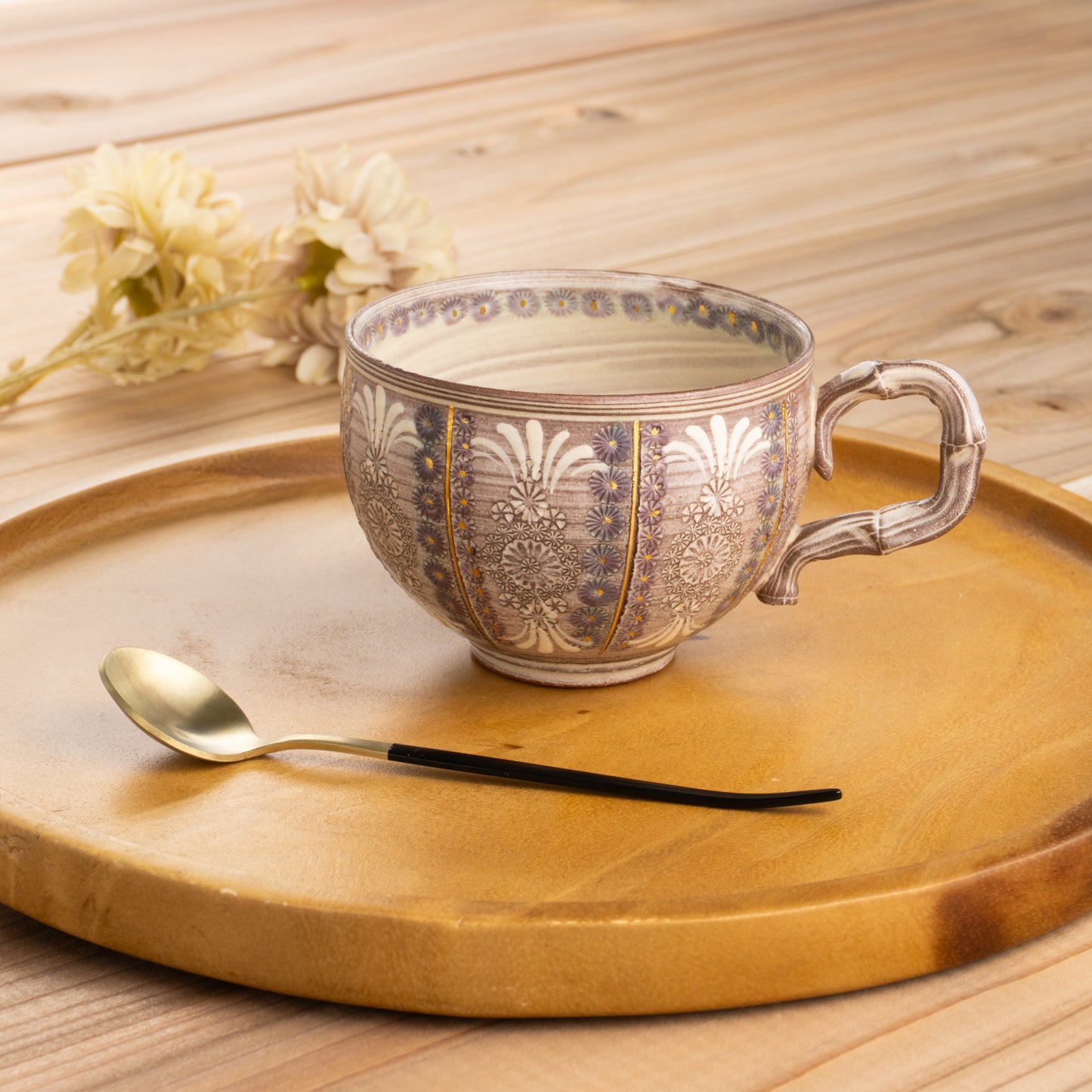 京焼・清水焼 マグカップ 紫彩華紋3I 陶楽窯