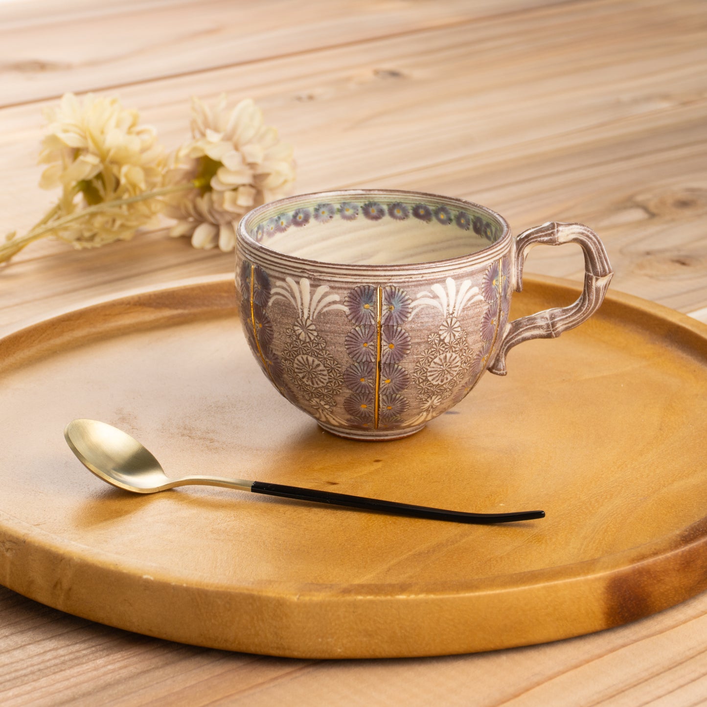 京焼・清水焼 マグカップ 紫彩華紋3F 陶楽窯