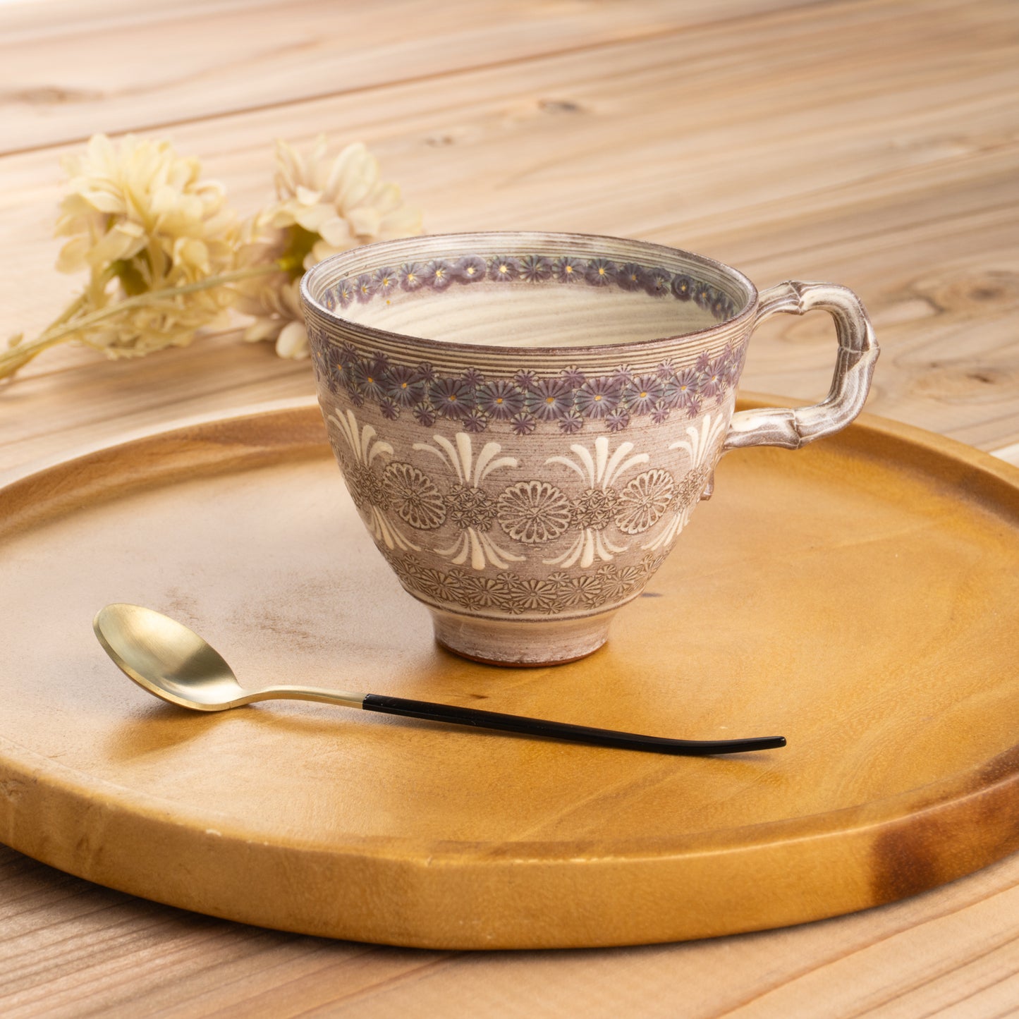 京焼・清水焼 マグカップ 紫彩華紋3H 陶楽窯