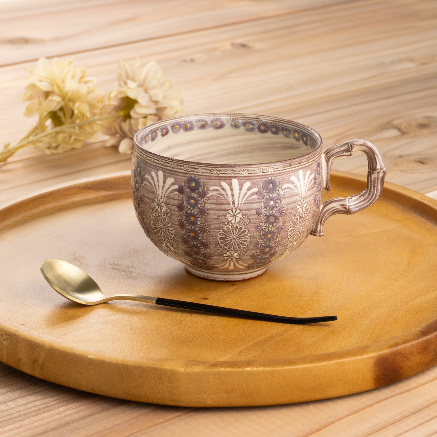 京焼・清水焼 マグカップ 紫彩華紋3G 陶楽窯