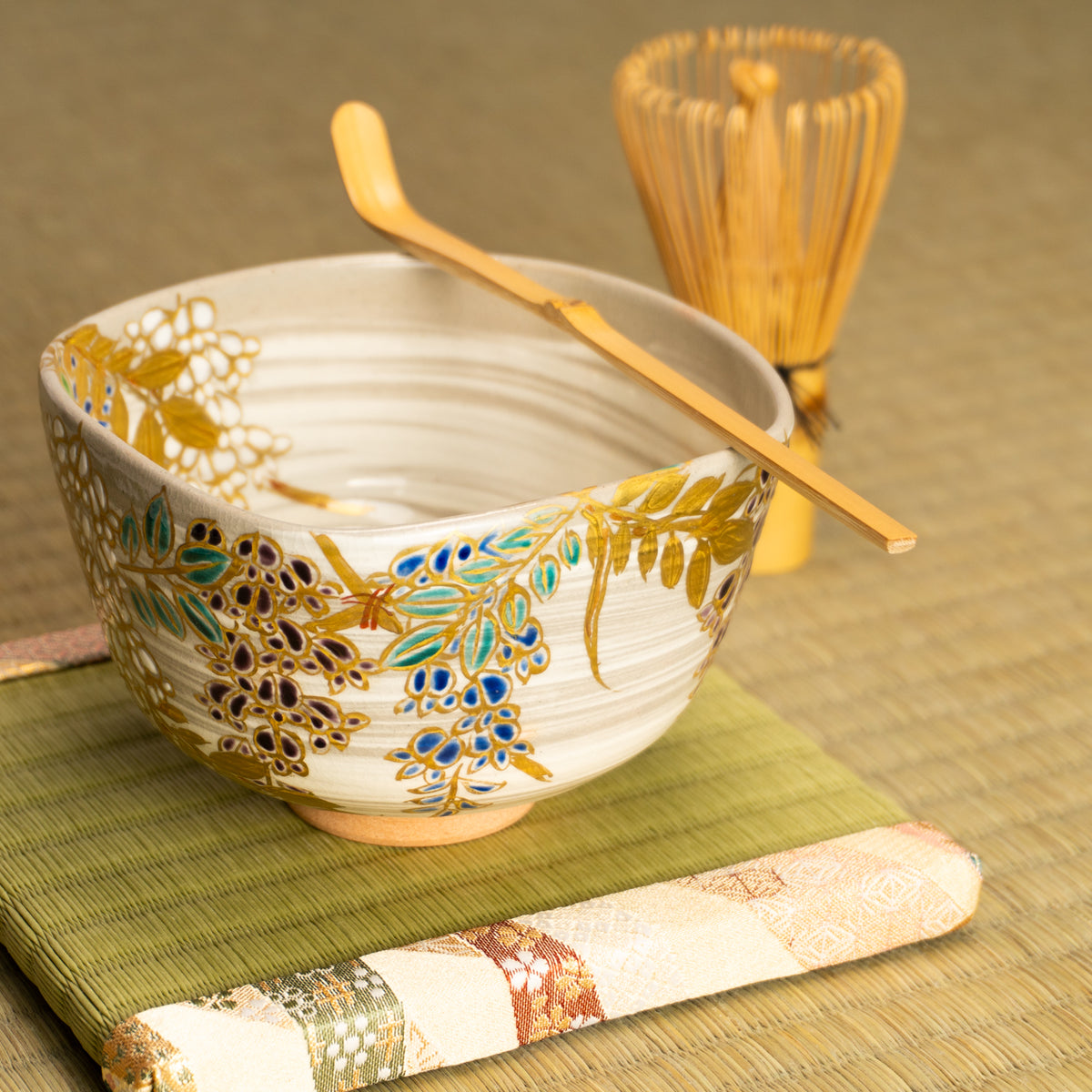 抹茶碗 四方形 藤の絵 宮川香林 KOTOPOTTER