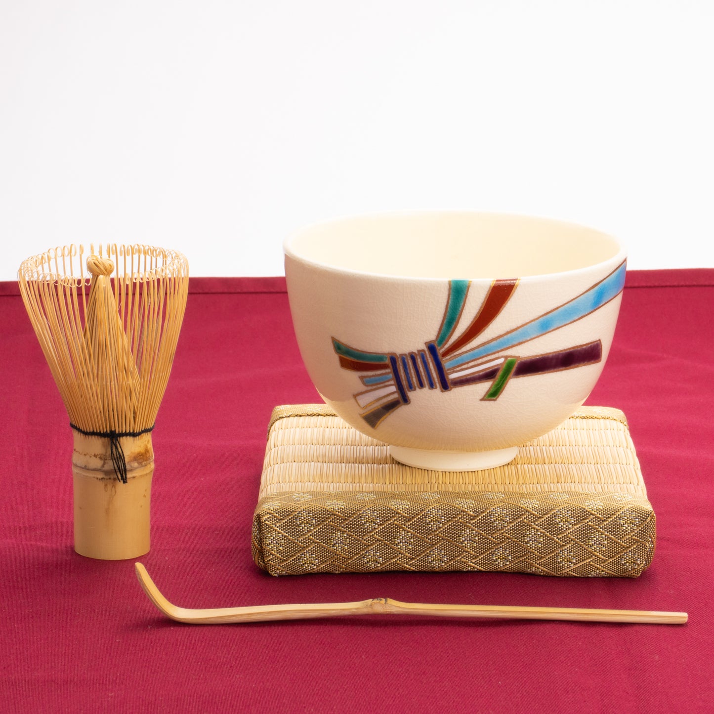 抹茶碗 束ね熨斗 宝泉 - Handcrafted Japanese pottery from Kyoto - Kyo ware / Kiyomizu ware.