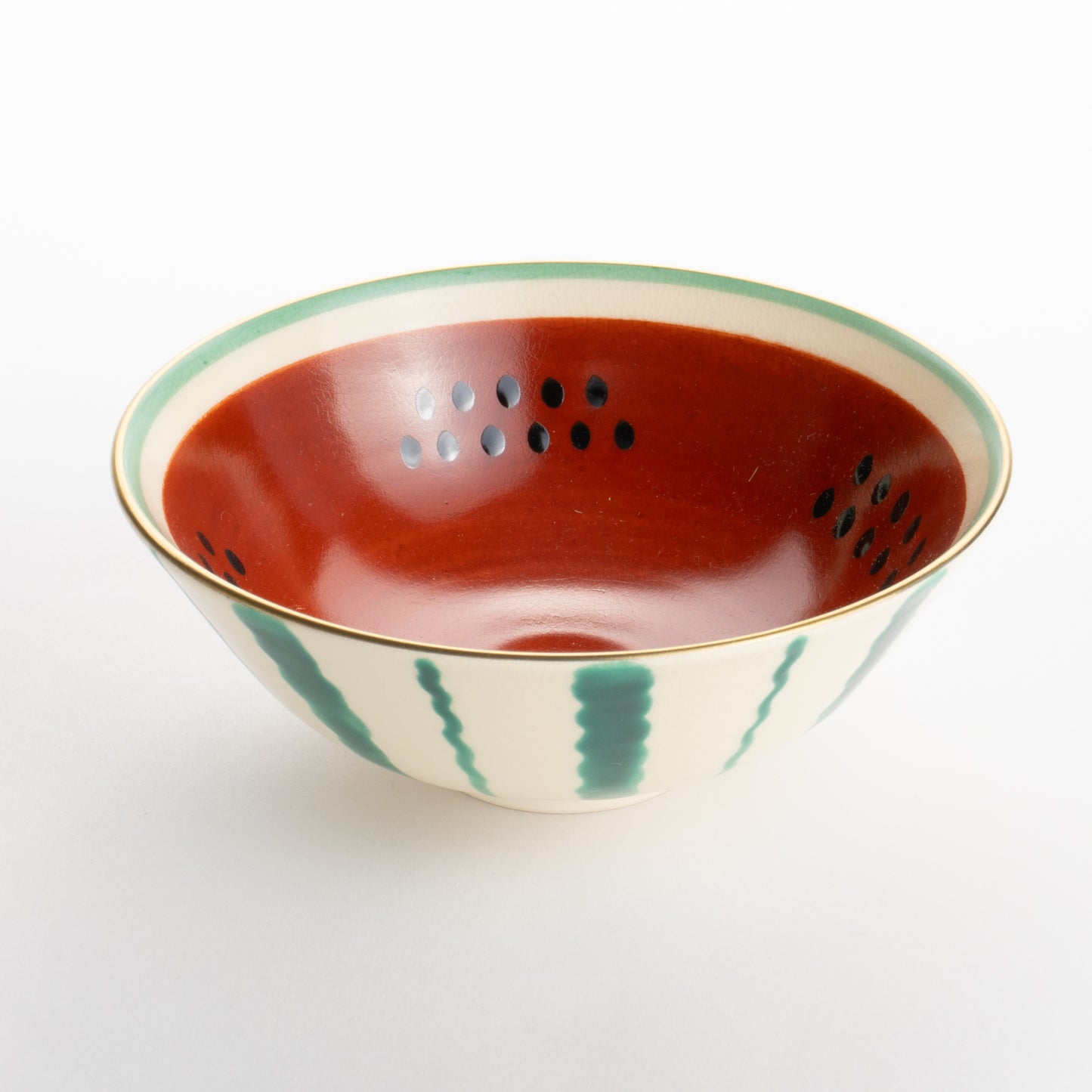 抹茶碗 スイカ(赤) 亨 - Handcrafted Japanese pottery from Kyoto - Kyo ware / Kiyomizu ware.