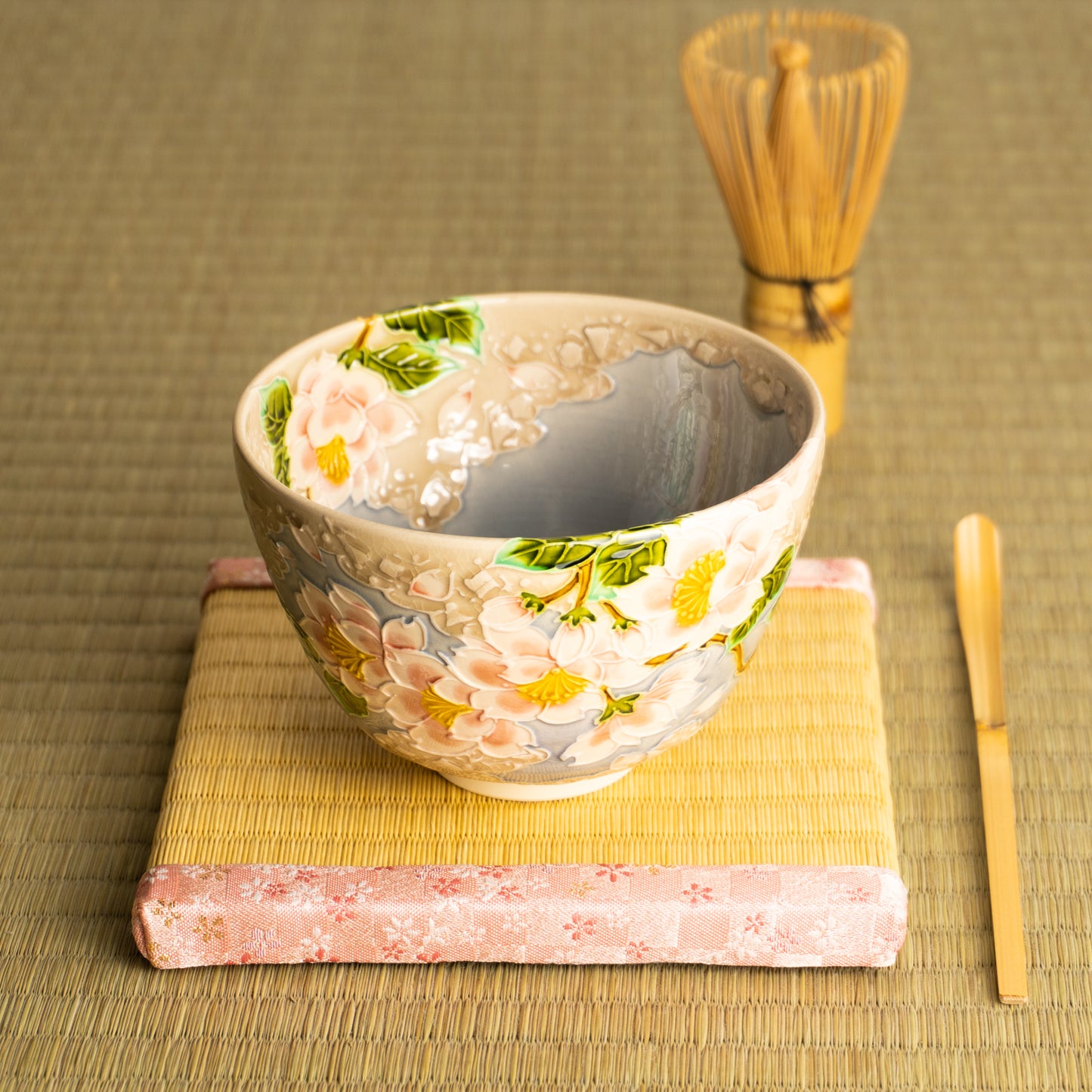 抹茶碗 淡紫交趾"桜に雲" 一如 KOTOPOTTER