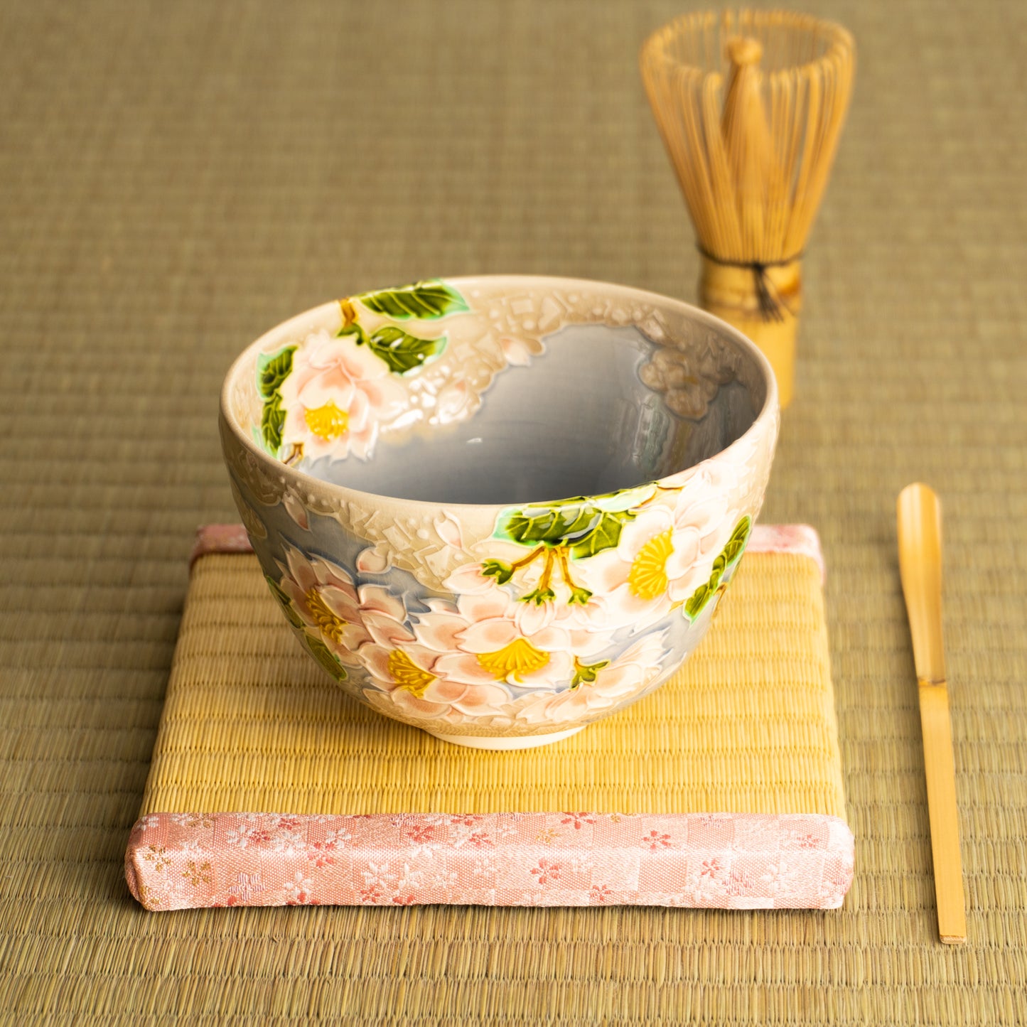 抹茶碗 淡紫交趾"桜に雲" 一如 KOTOPOTTER