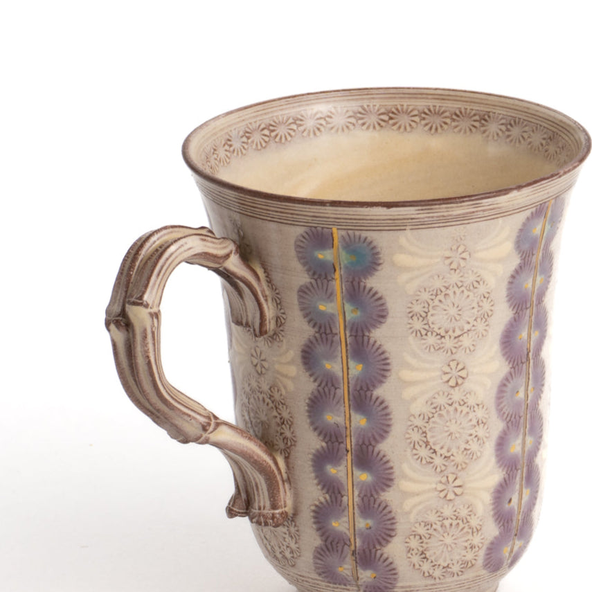 マグカップ 紫彩華紋2A 陶楽窯 - Handcrafted Japanese pottery from Kyoto - Kyo ware / Kiyomizu ware.