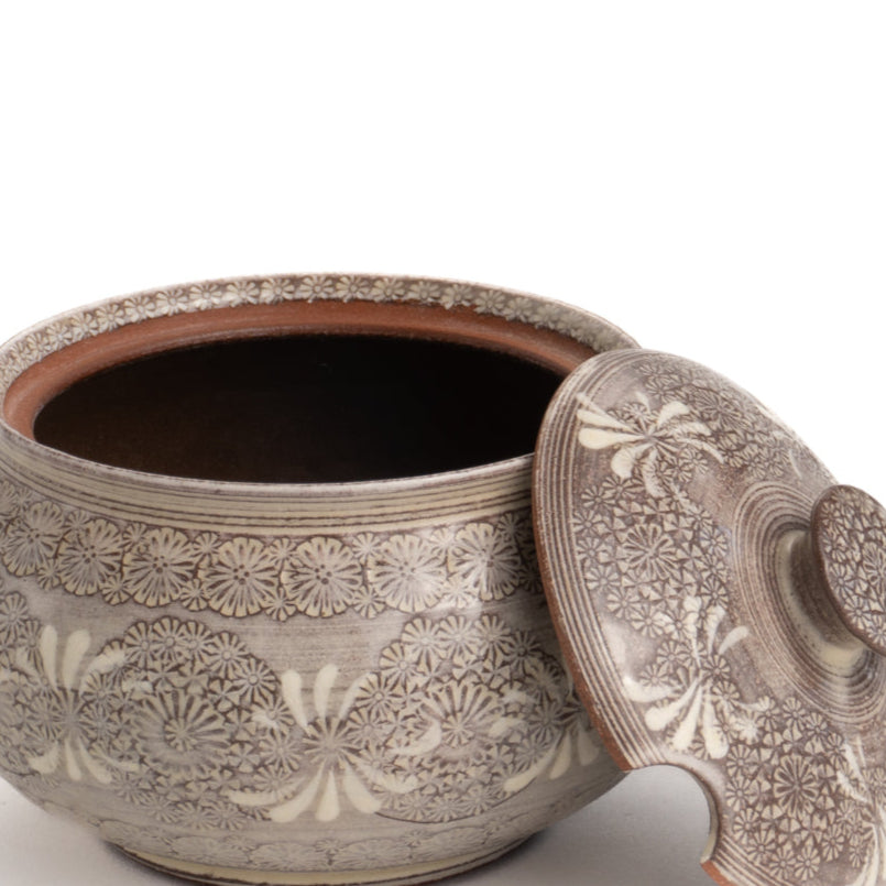 シュガーポット 紫三島 陶楽 - Handcrafted Japanese pottery from Kyoto - Kyo ware / Kiyomizu ware.