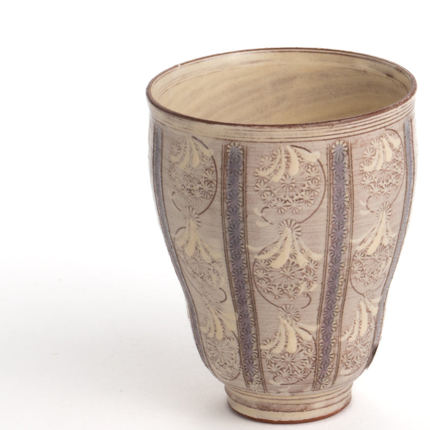 湯呑 紫彩華紋2E 陶楽窯 - Handcrafted Japanese pottery from Kyoto - Kyo ware / Kiyomizu ware.
