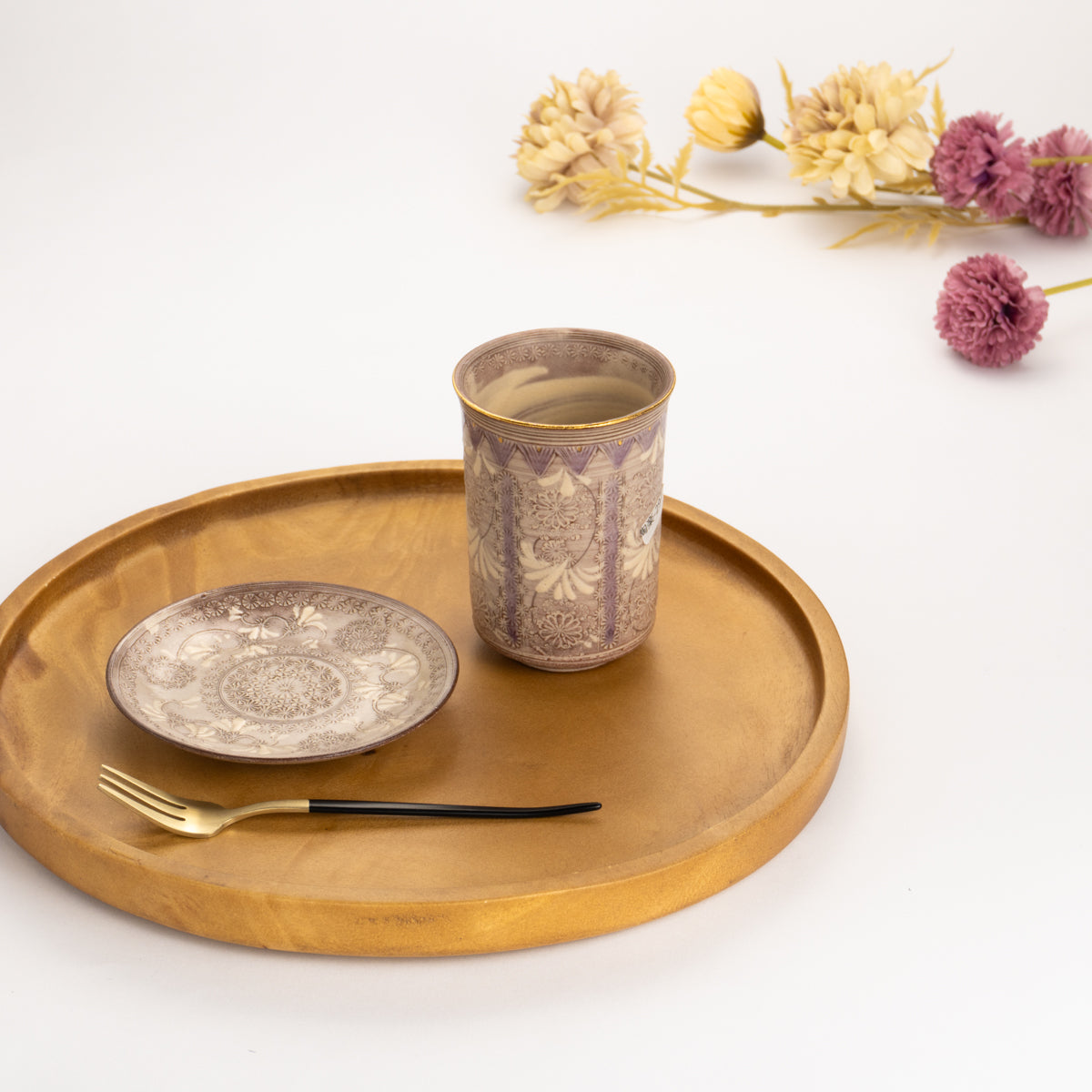 湯呑 紫彩華紋2G 陶楽窯 - Handcrafted Japanese pottery from Kyoto - Kyo ware / Kiyomizu ware.