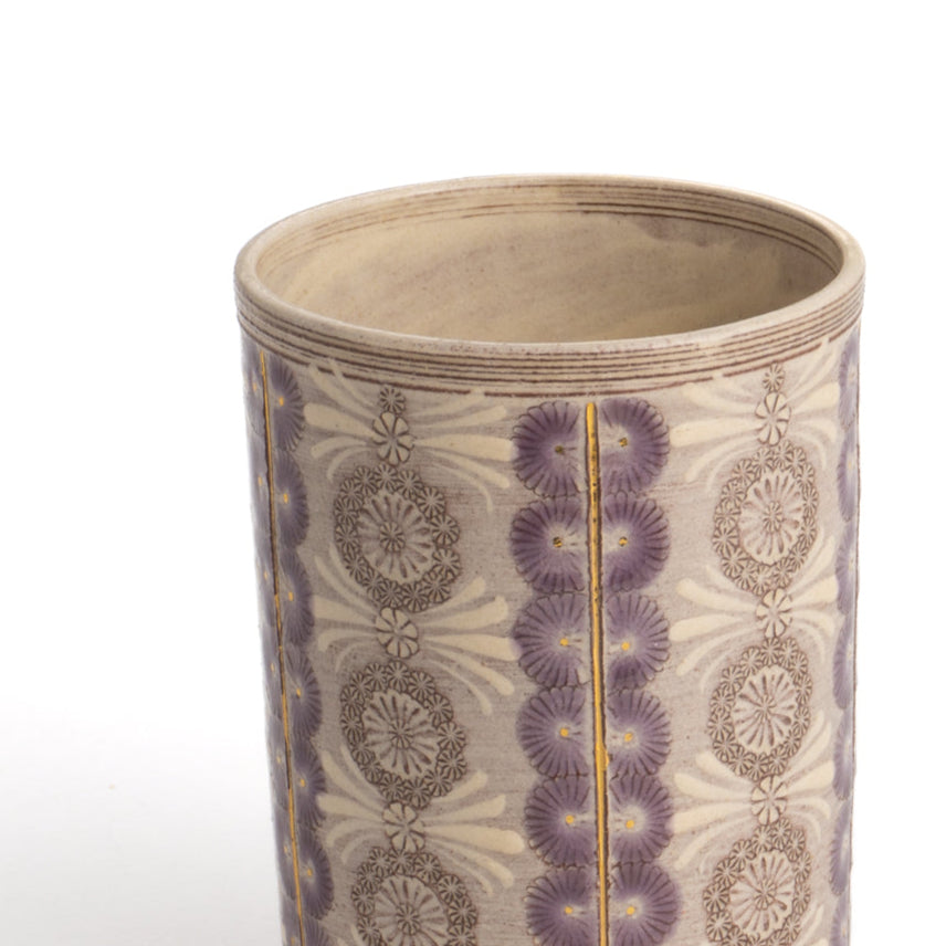 湯呑 紫彩華紋2J 陶楽窯 - Handcrafted Japanese pottery from Kyoto - Kyo ware / Kiyomizu ware.