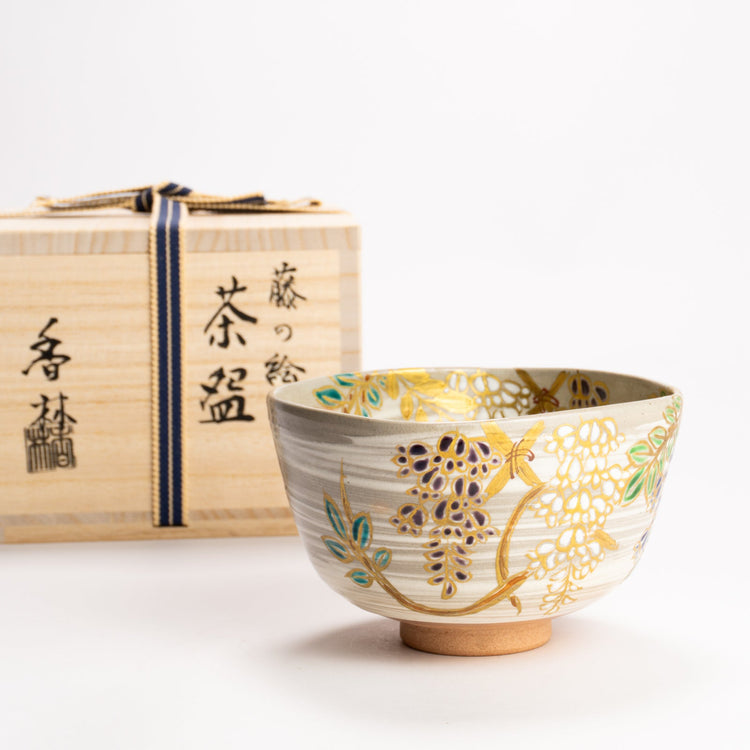 抹茶碗　四方形 藤の絵　宮川香林 KOTOPOTTER