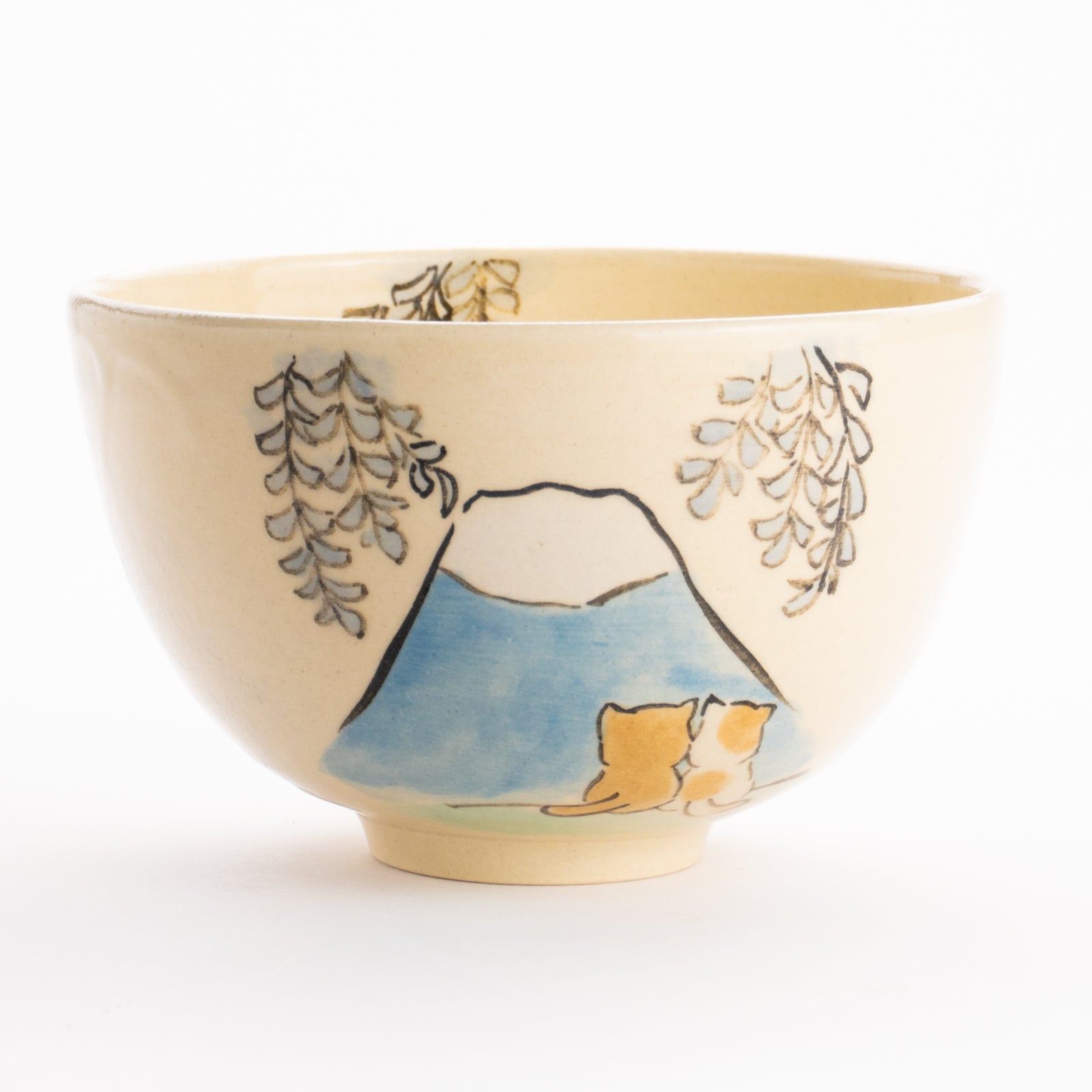抹茶碗　仲良し猫「富士山と藤」　工房咲楽 KOTOPOTTER
