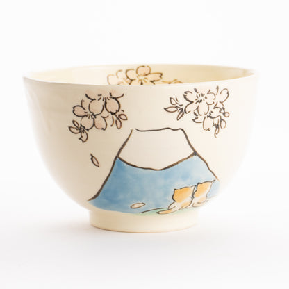 抹茶碗　仲良し猫「富士山と桜」　工房咲楽 KOTOPOTTER