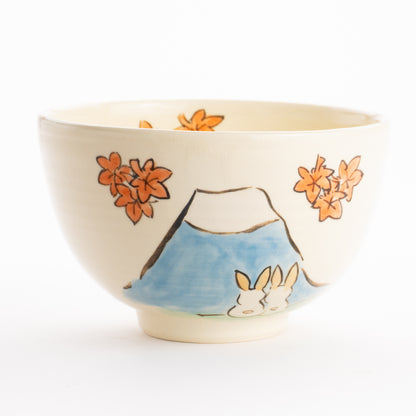 抹茶碗　仲良しうさぎ「富士山と紅葉」　工房咲楽 KOTOPOTTER