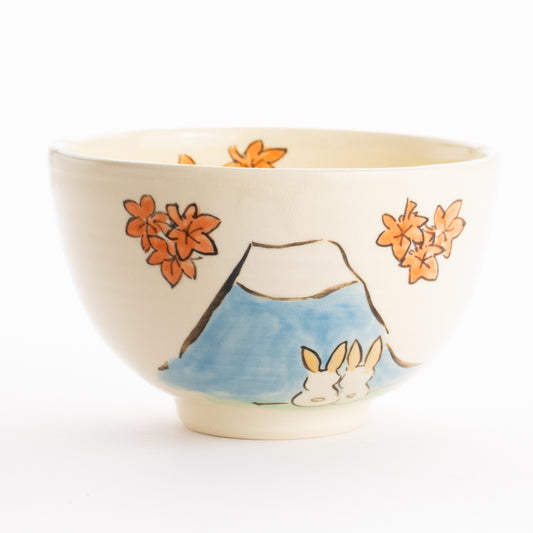 抹茶碗　仲良しうさぎ「富士山と紅葉」　工房咲楽 KOTOPOTTER