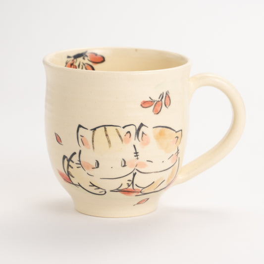 マグカップ　仲良し猫A　工房咲楽 - Handcrafted Japanese pottery from Kyoto - Kyo ware / Kiyomizu ware.