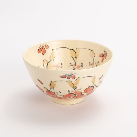 茶碗(小)　仲良し犬A　工房咲楽 - Handcrafted Japanese pottery from Kyoto - Kyo ware / Kiyomizu ware.