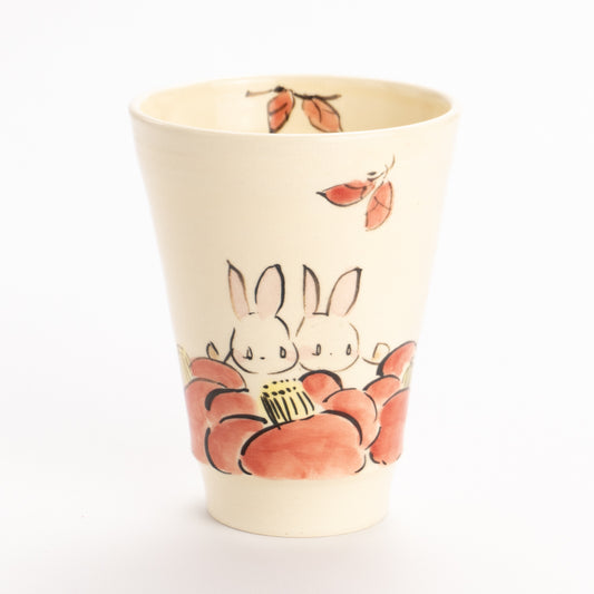 タンブラー　仲良しウサギB　工房咲楽 - Handcrafted Japanese pottery from Kyoto - Kyo ware / Kiyomizu ware.