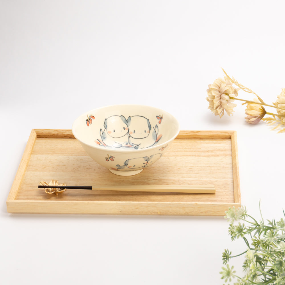 茶碗(特大)　仲良し犬D　工房咲楽 - Handcrafted Japanese pottery from Kyoto - Kyo ware / Kiyomizu ware.