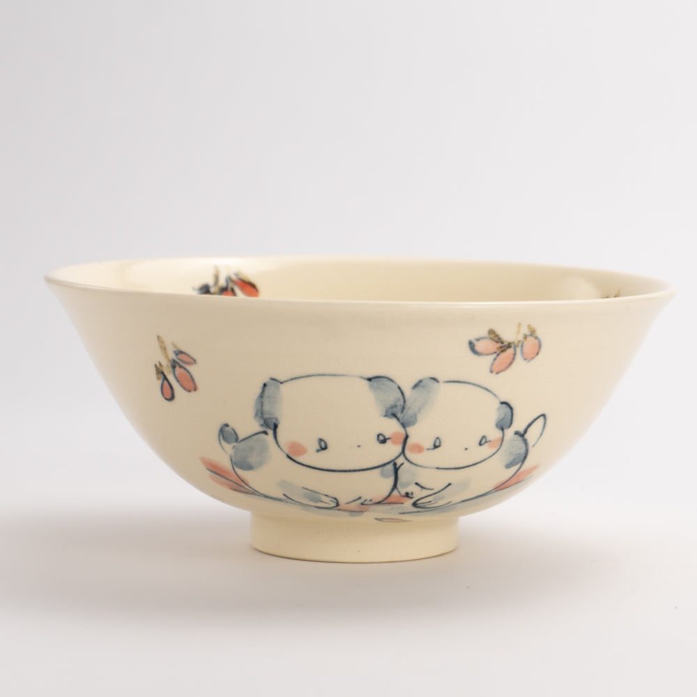 茶碗(特大)　仲良し犬D　工房咲楽 - Handcrafted Japanese pottery from Kyoto - Kyo ware / Kiyomizu ware.