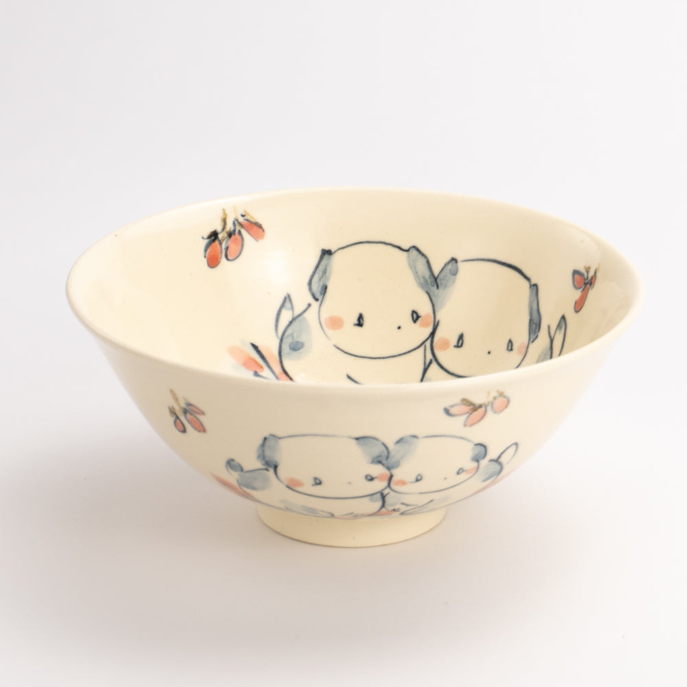 茶碗(特大)　仲良し犬D　工房咲楽 - Handcrafted Japanese pottery from Kyoto - Kyo ware / Kiyomizu ware.