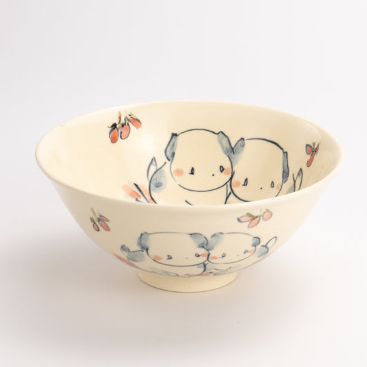 茶碗(特大)　仲良し犬D　工房咲楽 - Handcrafted Japanese pottery from Kyoto - Kyo ware / Kiyomizu ware.