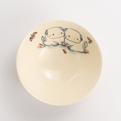 茶碗(特大)　仲良し犬D　工房咲楽 - Handcrafted Japanese pottery from Kyoto - Kyo ware / Kiyomizu ware.