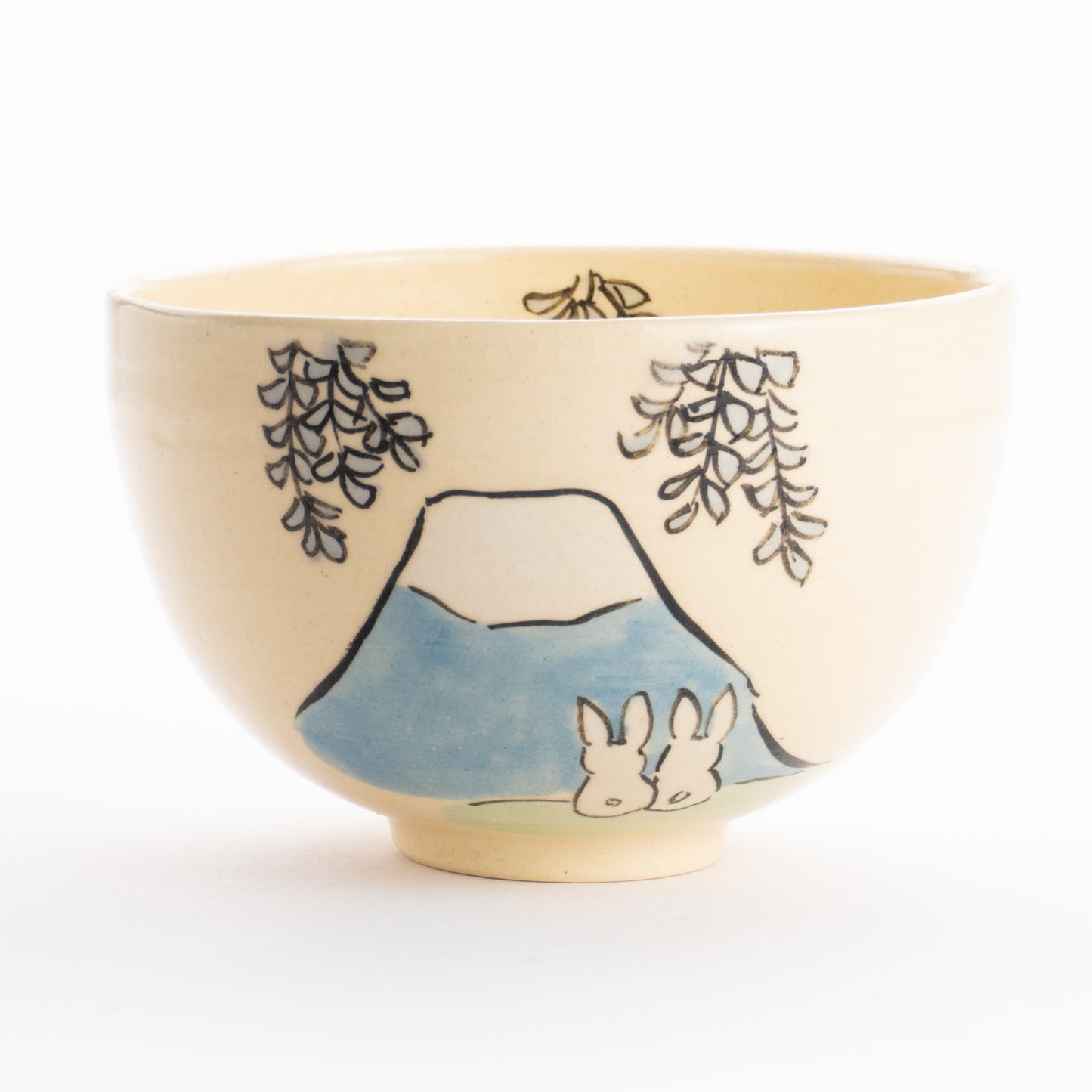 抹茶碗　仲良しうさぎ「富士山と藤」　工房咲楽 KOTOPOTTER