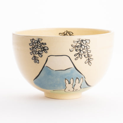 抹茶碗　仲良しうさぎ「富士山と藤」　工房咲楽 KOTOPOTTER
