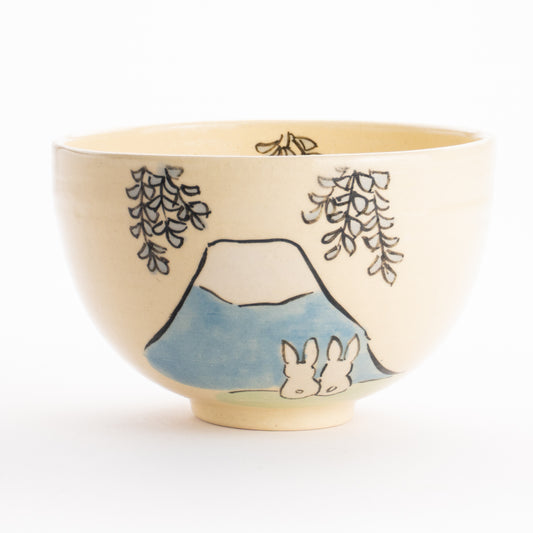 抹茶碗　仲良しうさぎ「富士山と藤」　工房咲楽 KOTOPOTTER