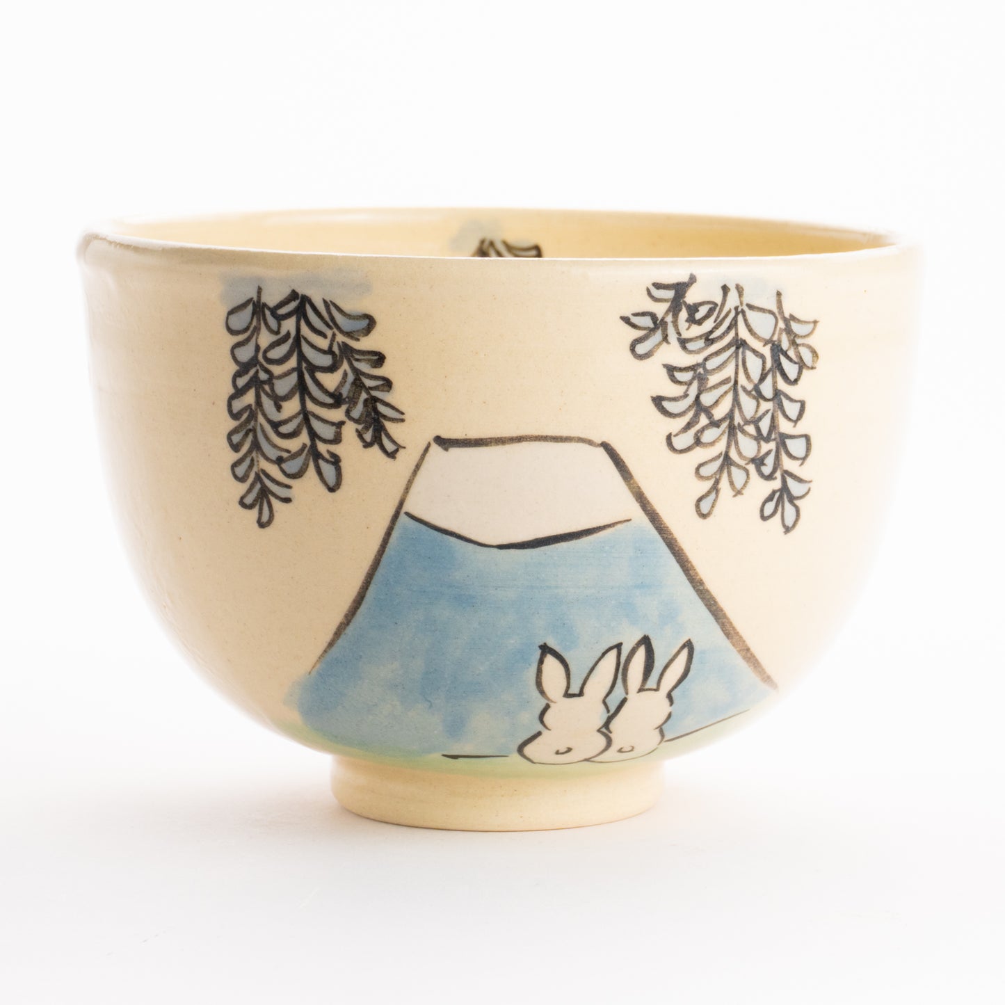 抹茶碗　仲良しうさぎ「富士山と藤」　工房咲楽 KOTOPOTTER