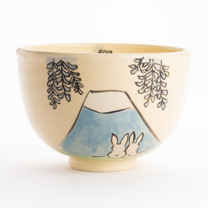 抹茶碗　仲良しうさぎ「富士山と藤」　工房咲楽 KOTOPOTTER
