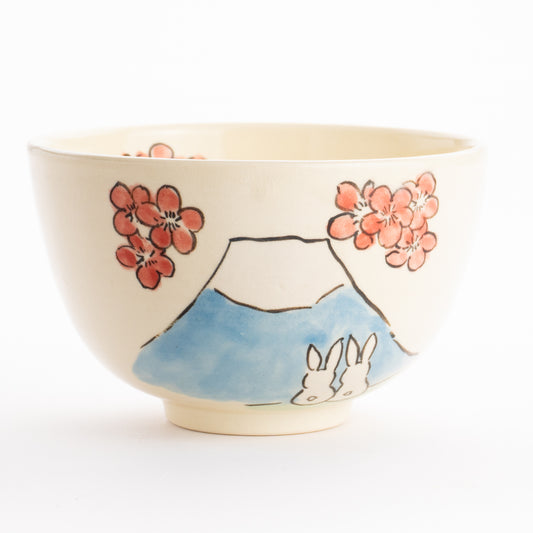 抹茶碗　仲良しうさぎ「富士山と梅」　工房咲楽 KOTOPOTTER