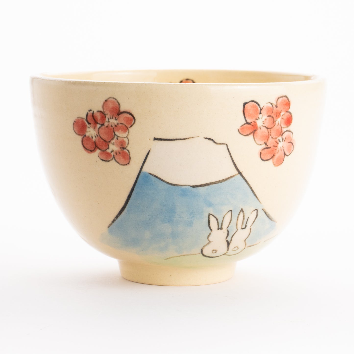 抹茶碗　仲良しうさぎ「富士山と梅」　工房咲楽 KOTOPOTTER
