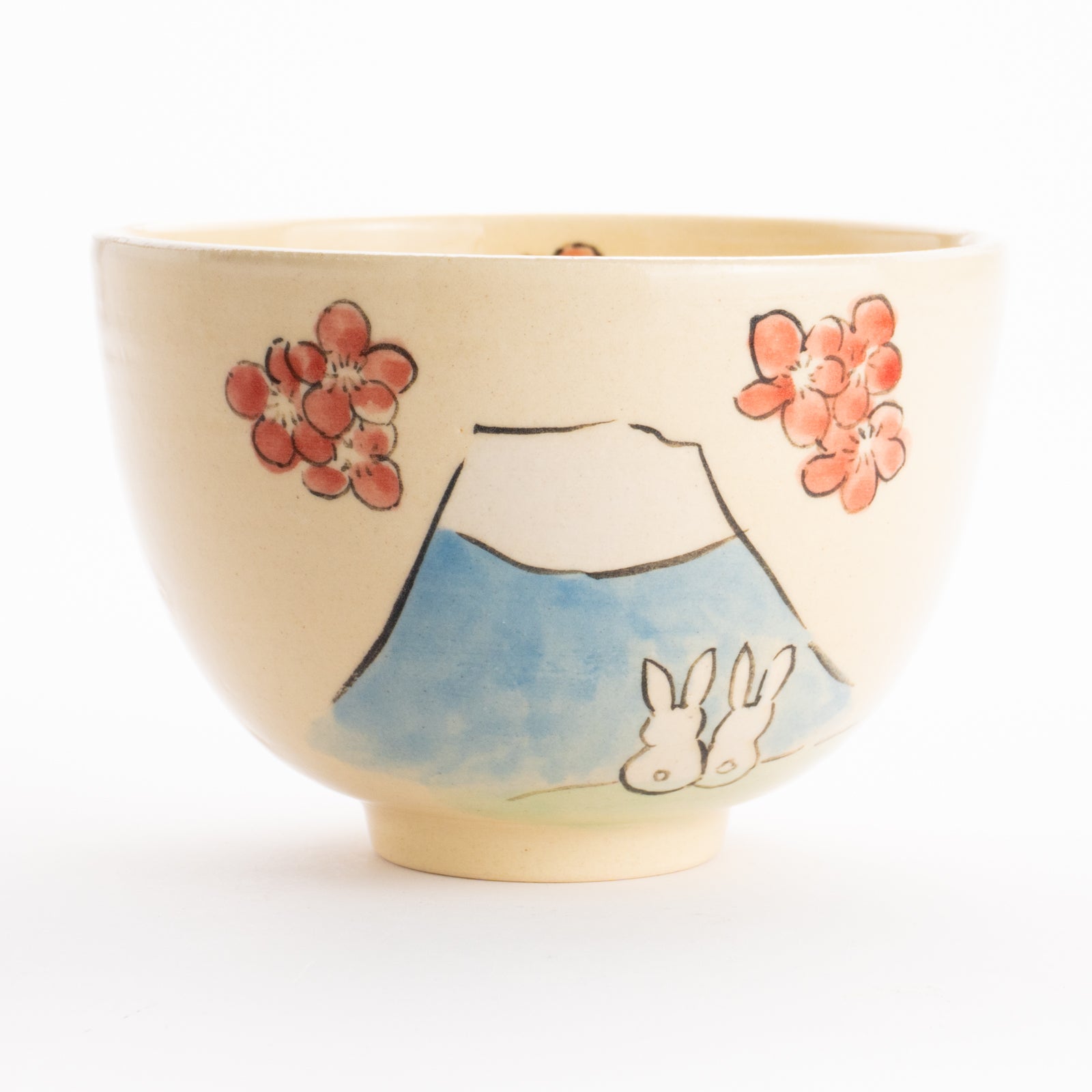 抹茶碗　仲良しうさぎ「富士山と梅」　工房咲楽 KOTOPOTTER