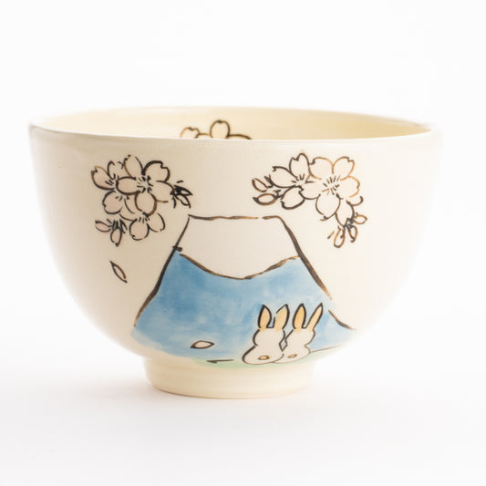 抹茶碗　仲良しうさぎ「富士山と桜」　工房咲楽 KOTOPOTTER