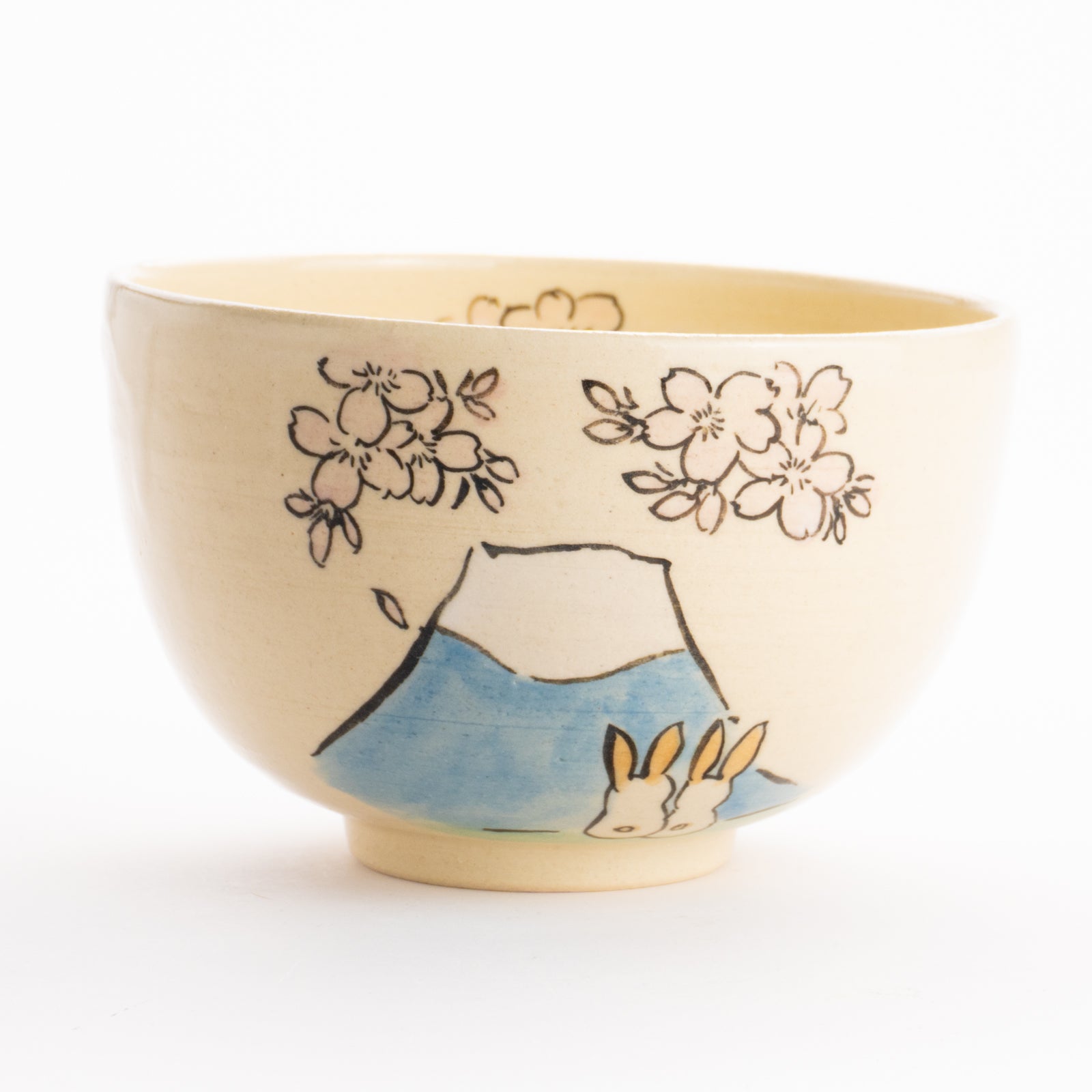 抹茶碗　仲良しうさぎ「富士山と桜」　工房咲楽 KOTOPOTTER