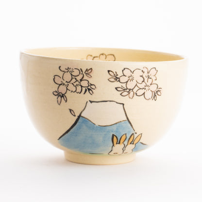 抹茶碗　仲良しうさぎ「富士山と桜」　工房咲楽 KOTOPOTTER