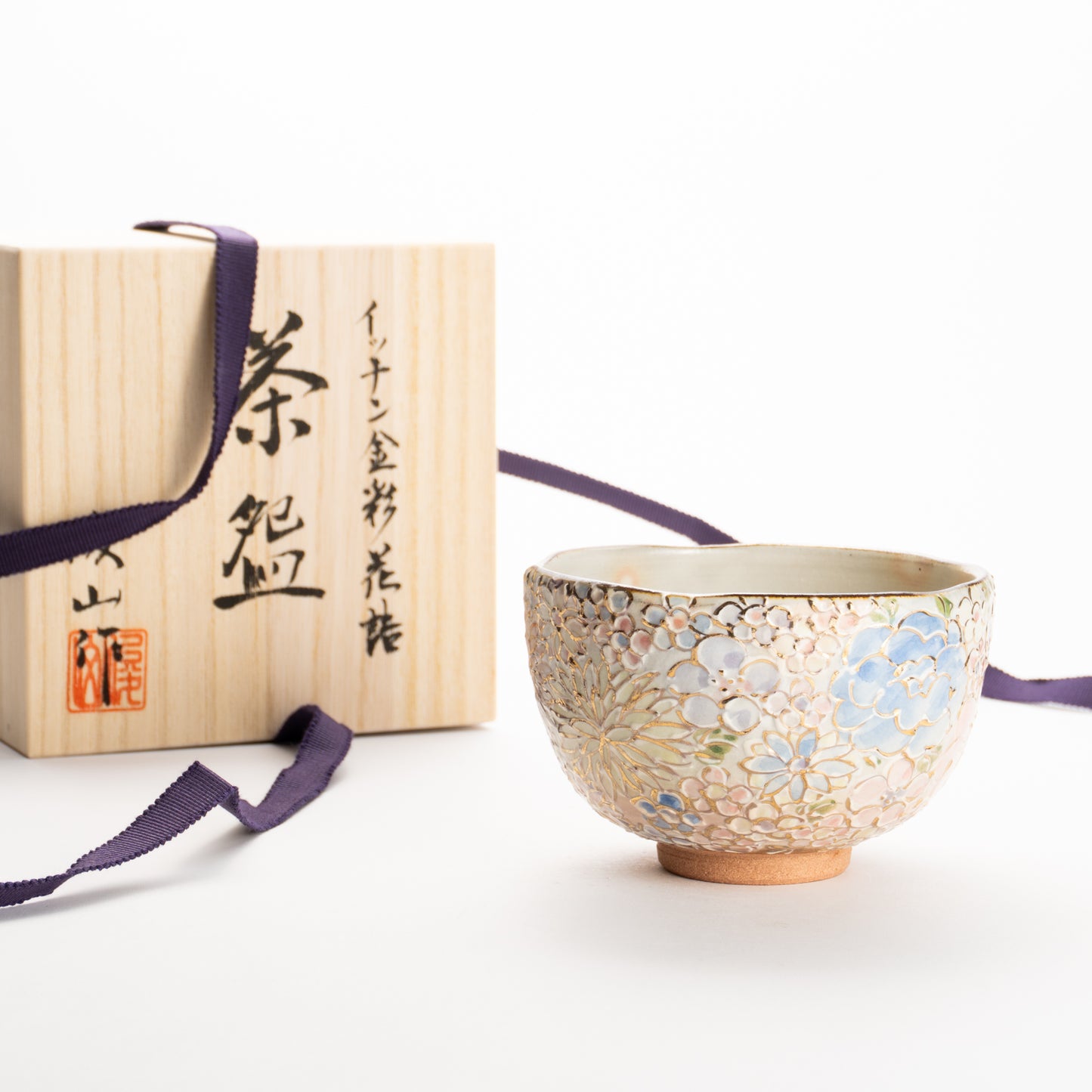 抹茶碗(小)　イッチン金彩 花詰 B　俊山窯 KOTOPOTTER