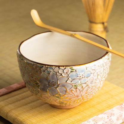 抹茶碗(小)　イッチン金彩 花詰 B　俊山窯 KOTOPOTTER