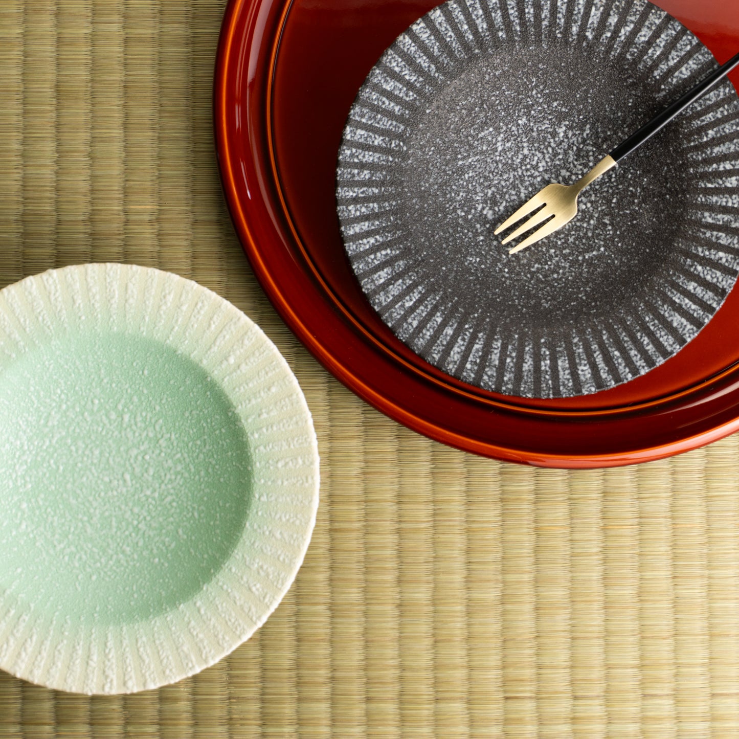 【清水焼】ペアプレート　石畳 苔＆墨　竹村陽太郎 KOTOPOTTER