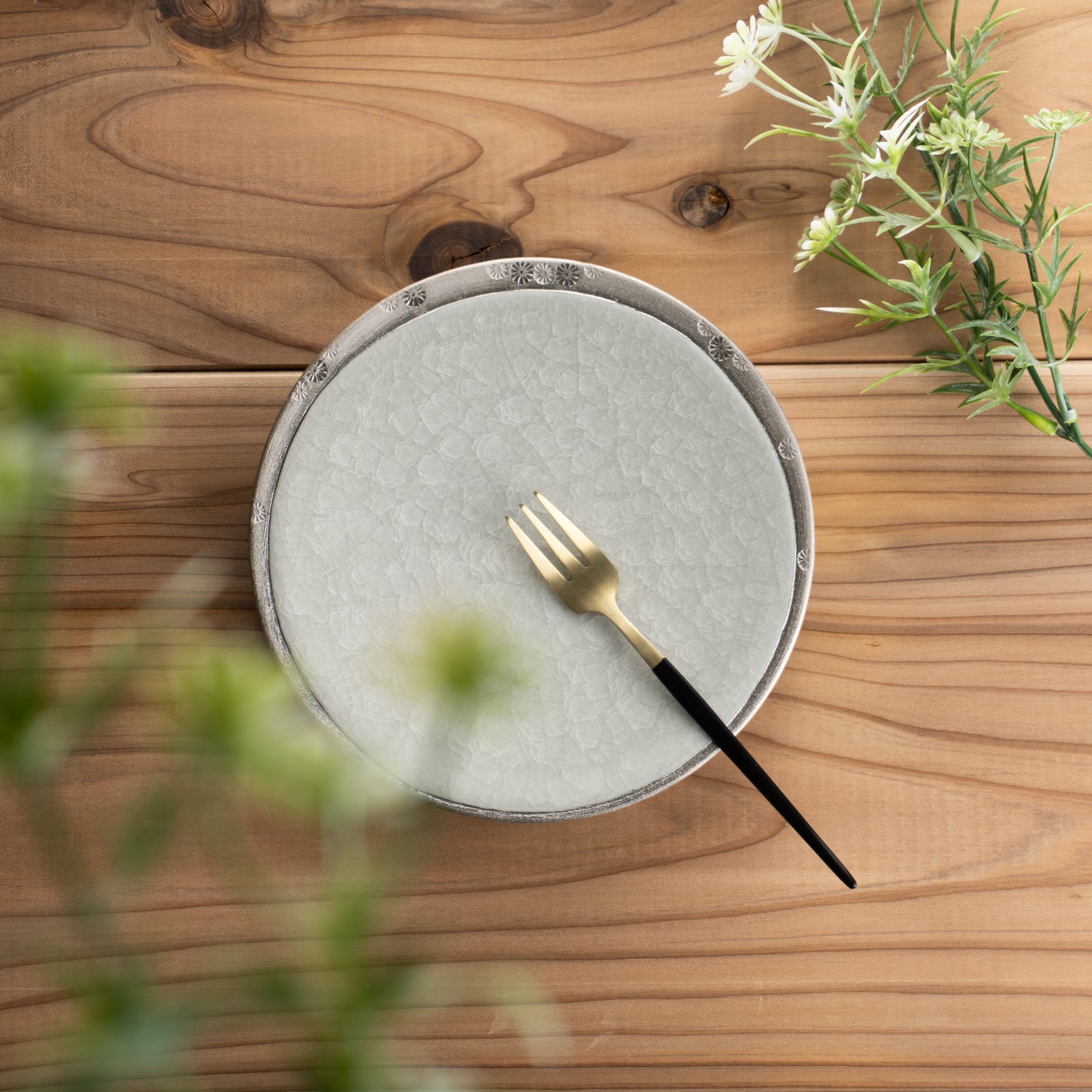 【清水焼】ディッシュ　亀甲貫入グレー　陶仙窯 KOTOPOTTER