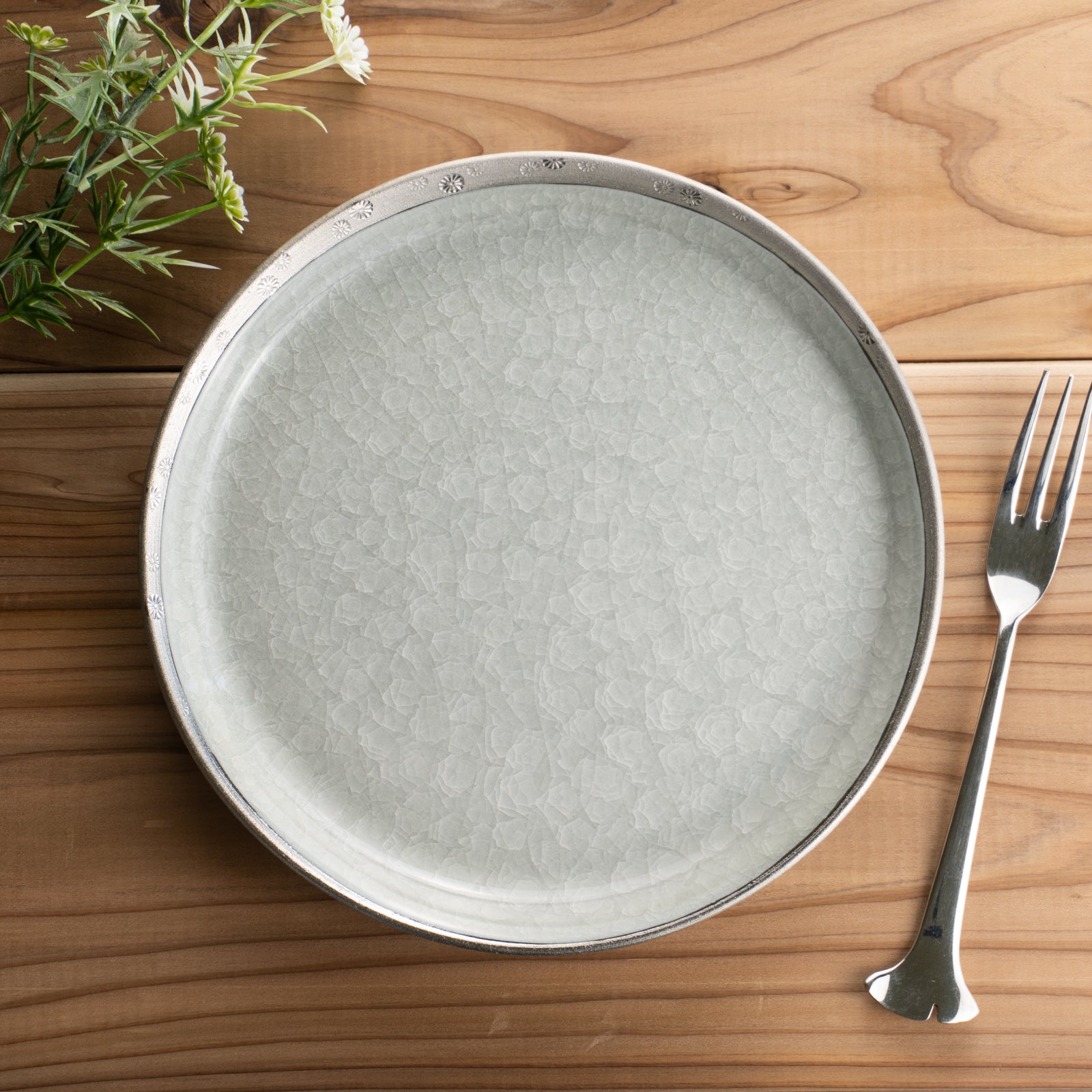 【清水焼】プレートS　亀甲貫入グレー　陶仙窯 KOTOPOTTER