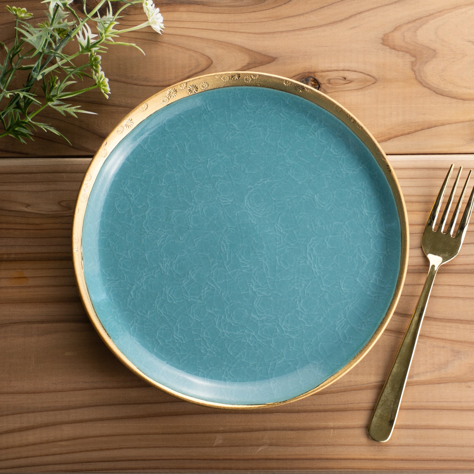 【清水焼】プレートS　亀甲貫入ブルー　陶仙窯 KOTOPOTTER