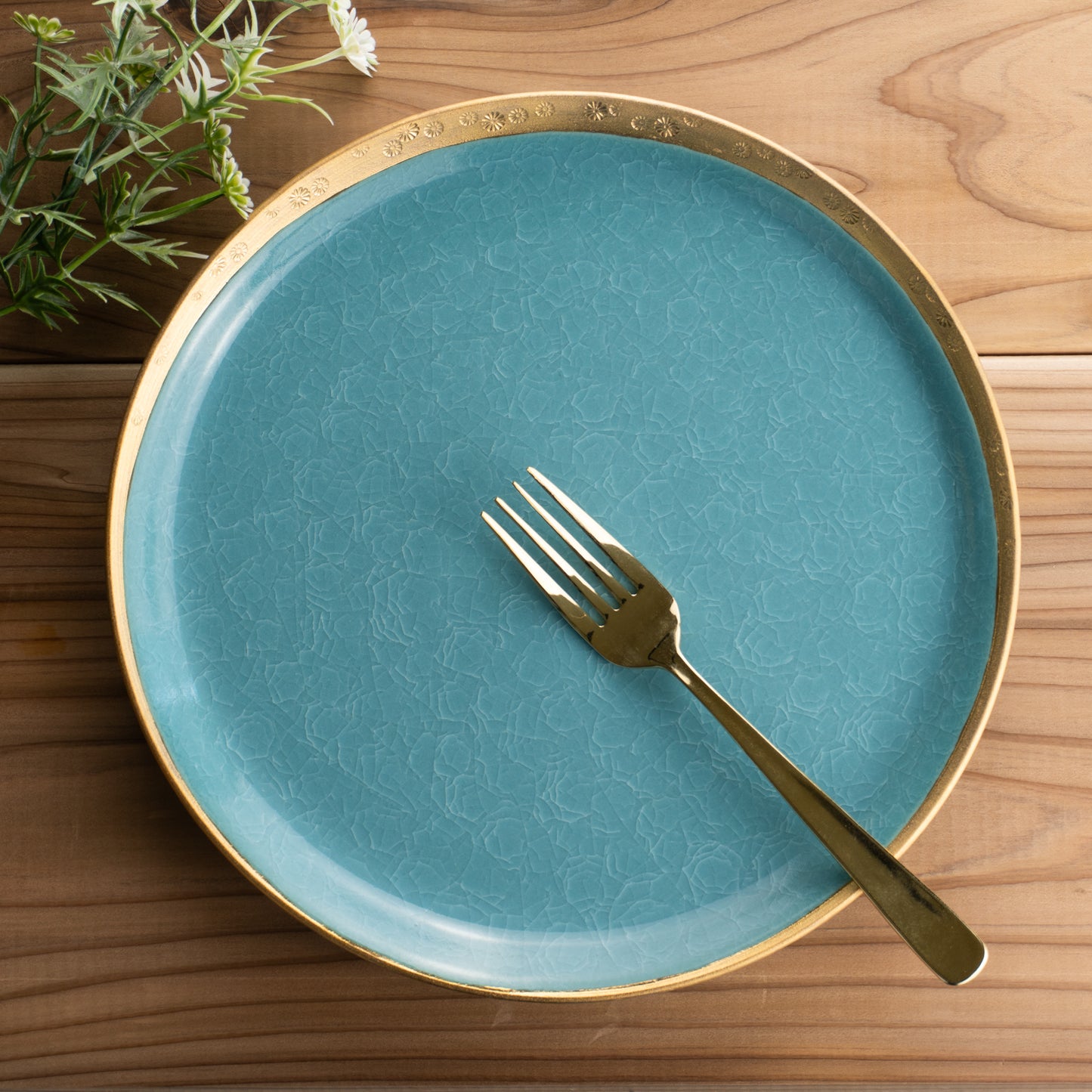 【清水焼】プレートM　亀甲貫入ブルー　陶仙窯 KOTOPOTTER