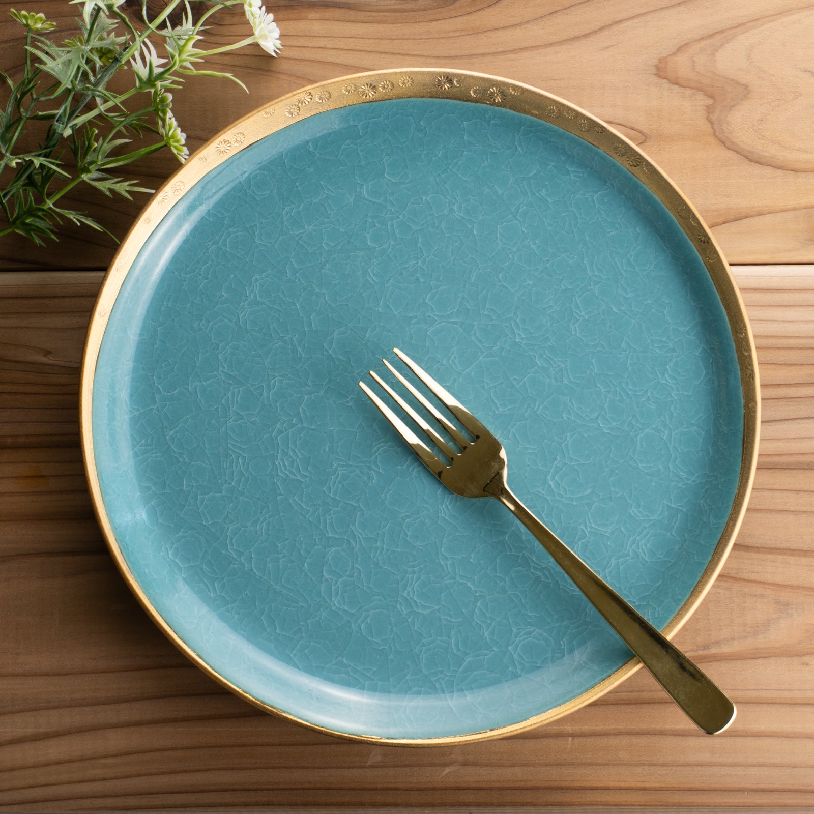 【清水焼】プレートM　亀甲貫入ブルー　陶仙窯 KOTOPOTTER