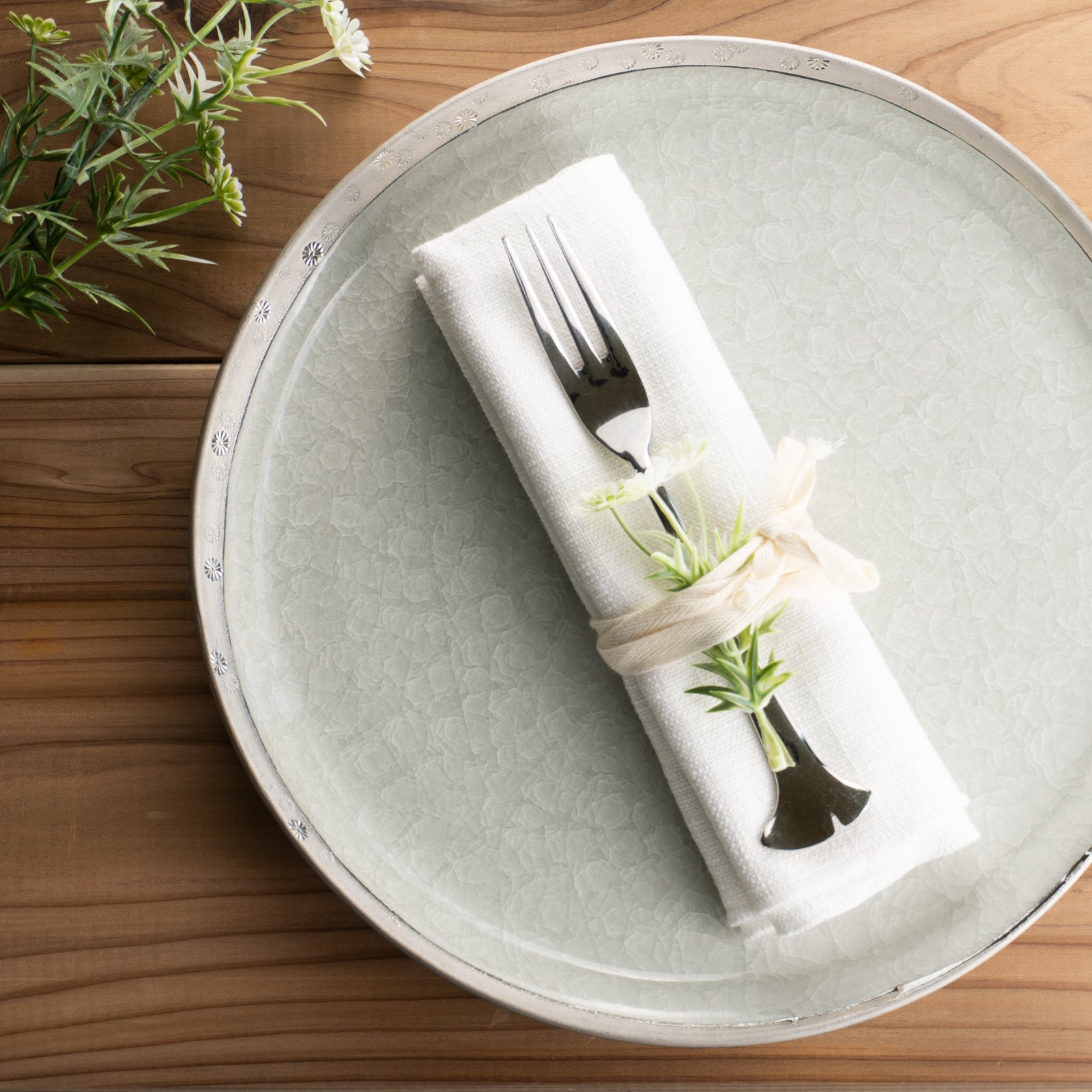 【清水焼】プレートL　亀甲貫入グレー　陶仙窯 KOTOPOTTER