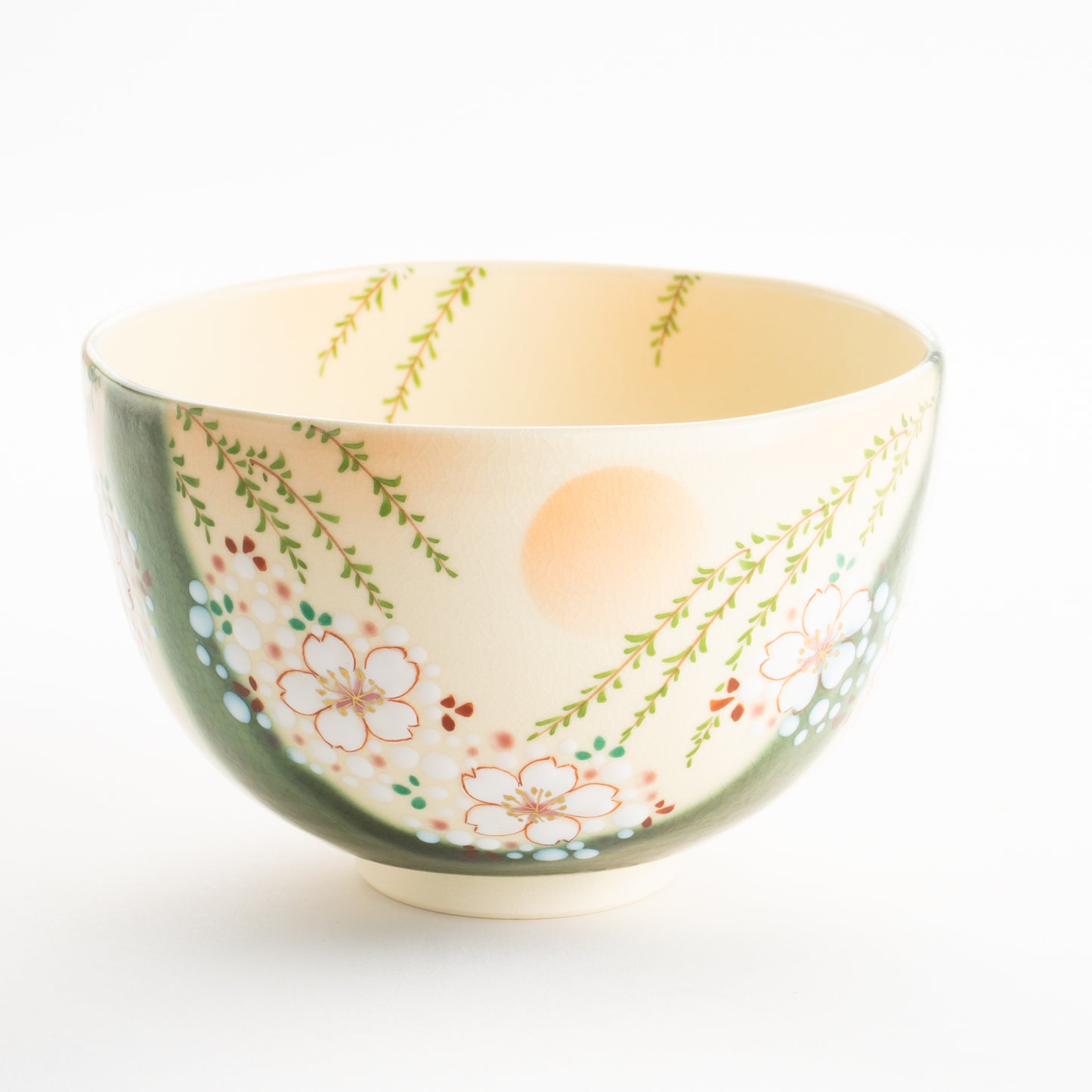 【清水焼】抹茶碗　織部 柳桜　宝泉 KOTOPOTTER